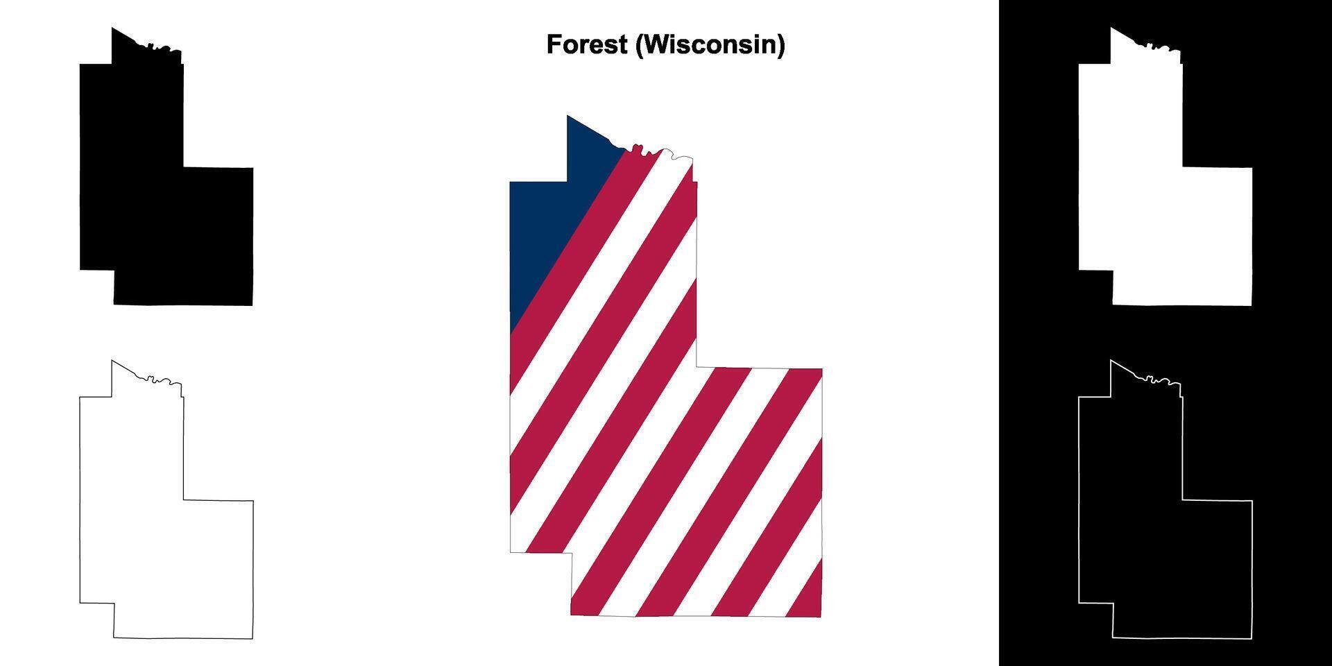 forêt comté, Wisconsin contour carte ensemble vecteur