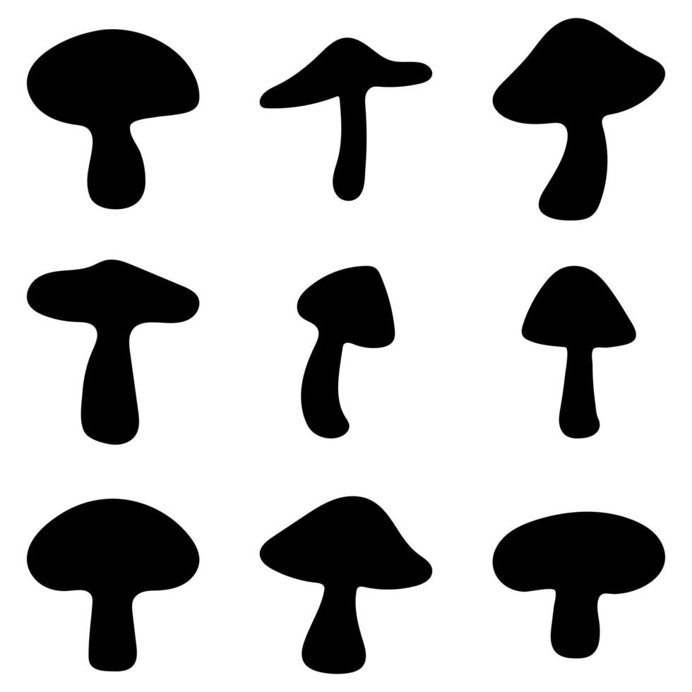 Facile champignon silhouette icône ensemble vecteur