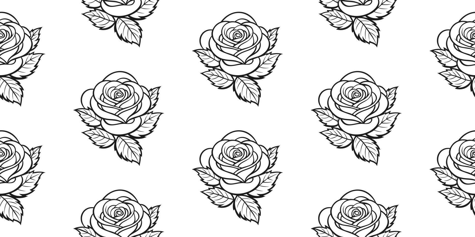 sans couture modèle avec des roses et feuilles. sans couture modèle avec fleurs. noir et blanc illustration. vecteur