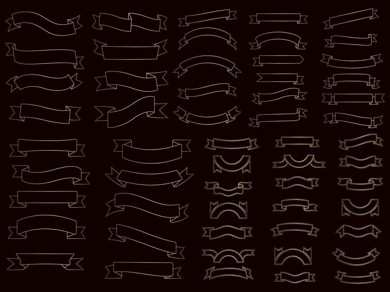 d'or Couleur ruban éléments. or contour moderne Facile rubans collection. plat bannière ruban pour décoratif conception. rubans, bannières, insignes, Étiquettes conception éléments. vecteur