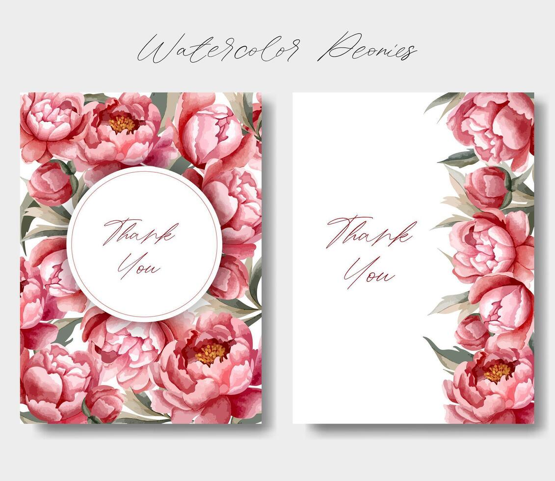 ensemble de aquarelle pivoines cadres. floral pivoine modèle. pour mariage invitation, affiche et cartes. vecteur