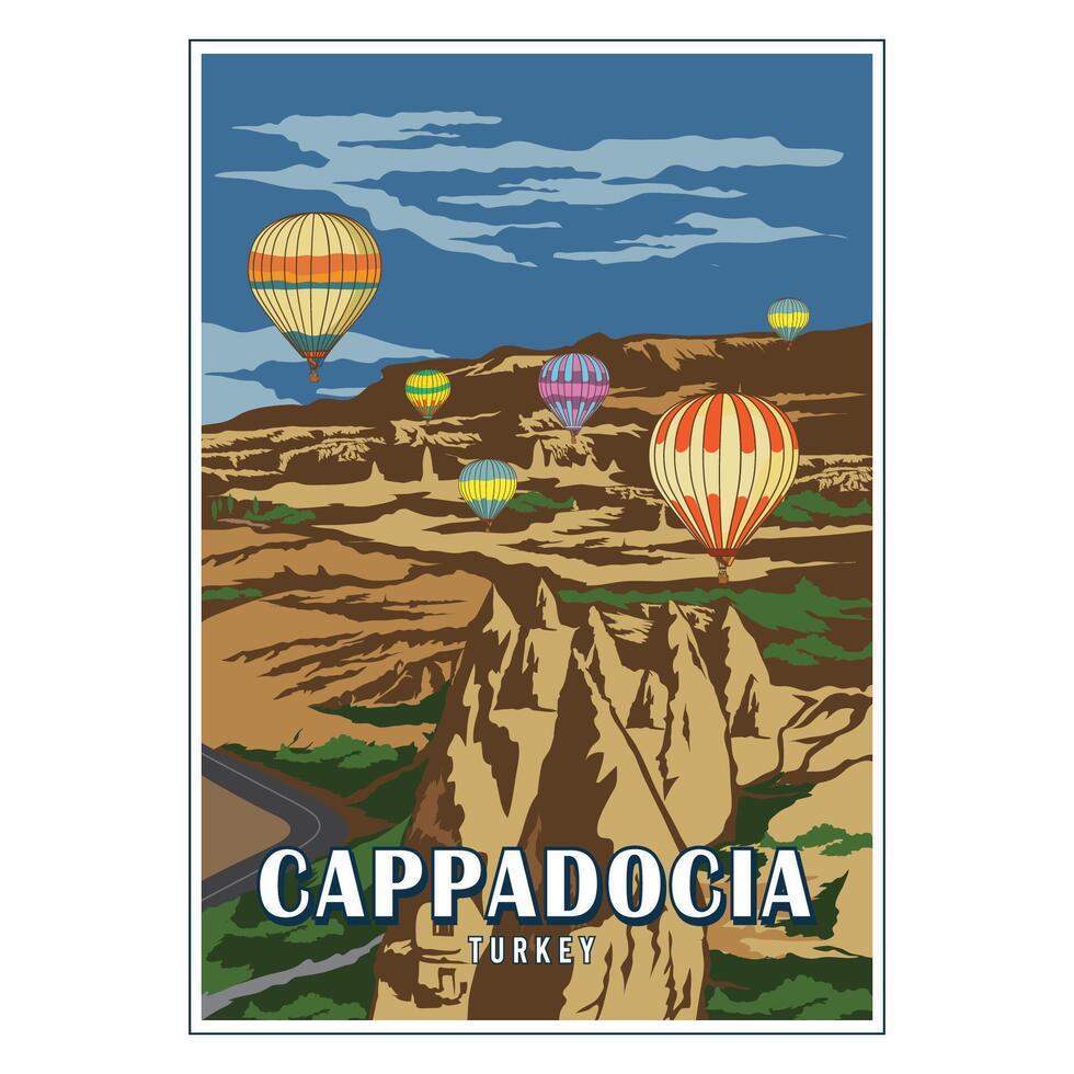 la cappadoce dinde ancien affiche conception style illustration vecteur