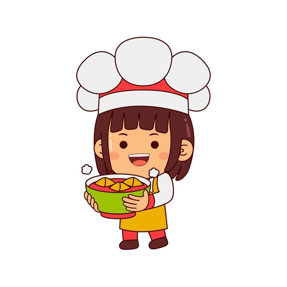 personnage de dessin animé mignon fille chef vecteur