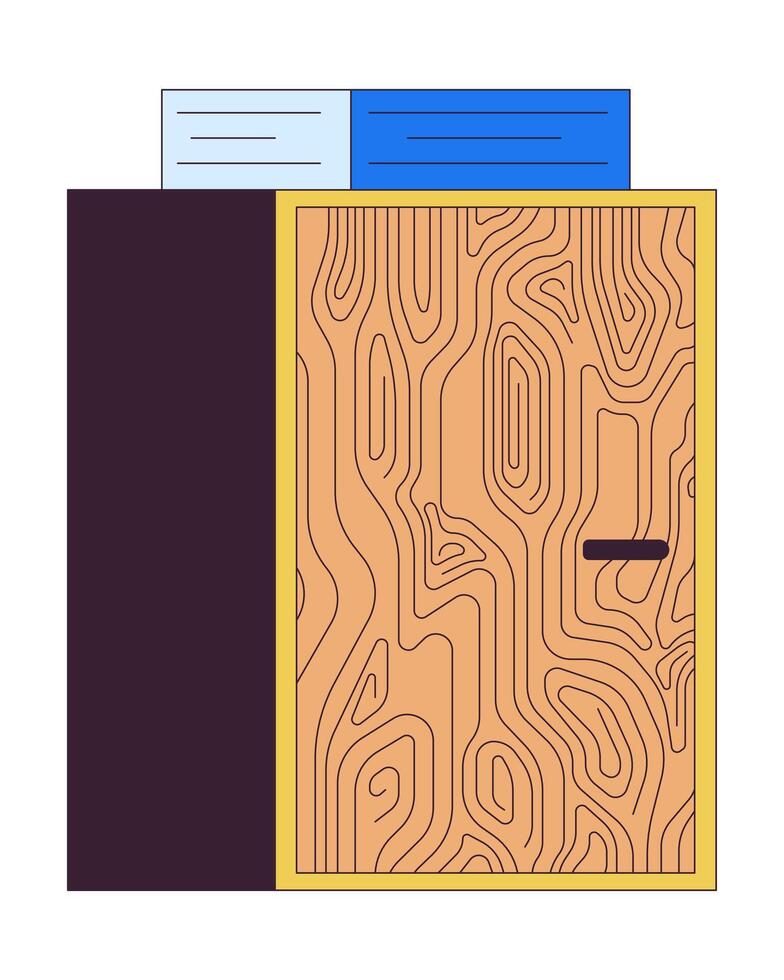 en bois cabinet avec papier empiler 2d linéaire dessin animé objets. minimaliste Bureau meubles isolé ligne éléments blanc Contexte. pièce ameublement détail Couleur plat place illustration vecteur