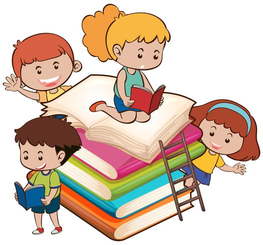 Les enfants avec le livre vecteur