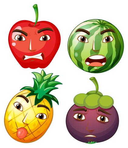 Différents fruits avec des émotions faciales vecteur