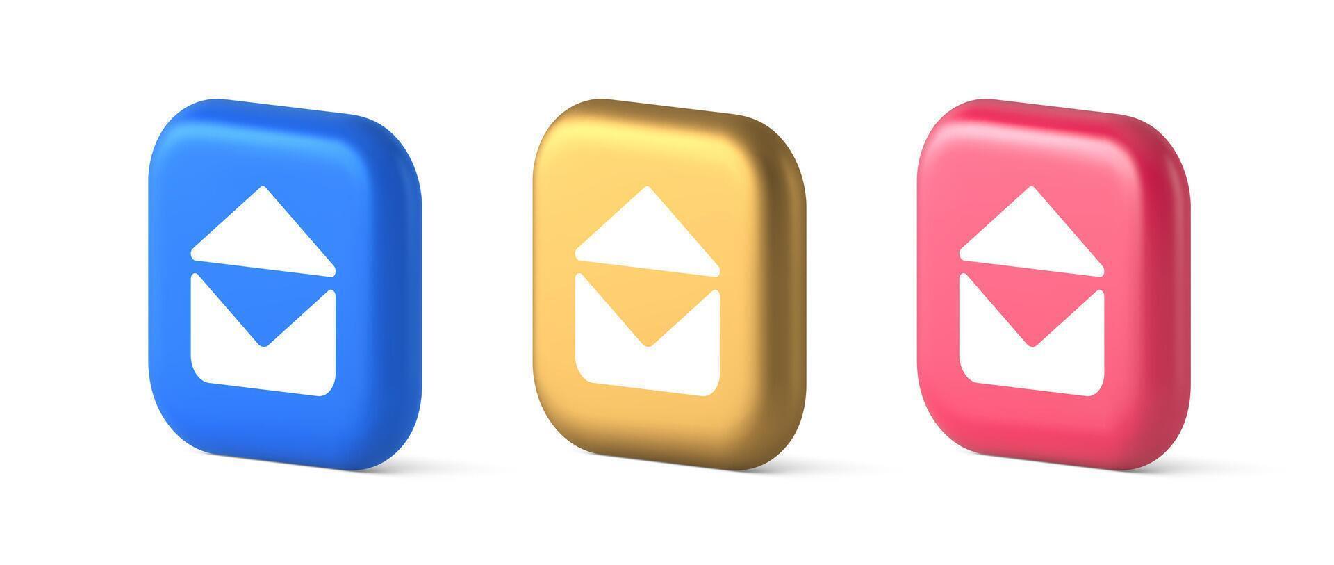 email ouvert enveloppe lettre reçu entrant message bouton 3d réaliste icône vecteur