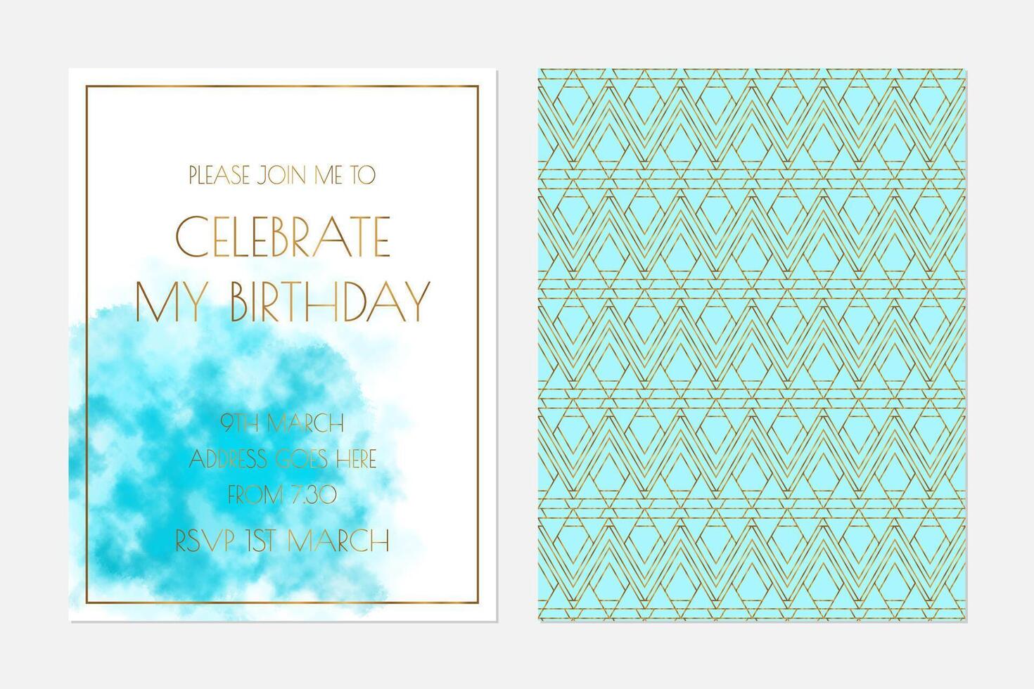 turquoise aquarelle invitation conception avec lumière pastel or couverture page vecteur