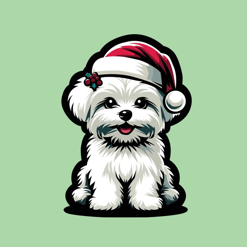 maltais chien portant une Père Noël chapeau illustration vecteur