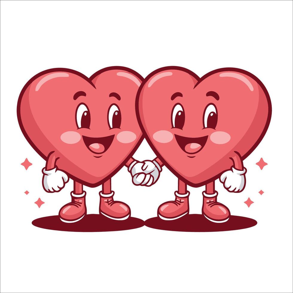 dessin animé 2 cœur personnages en portant mains et souriant vecteur