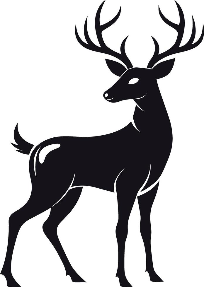 une noir silhouette de une whitetail cerf permanent sur une blanc Contexte vecteur