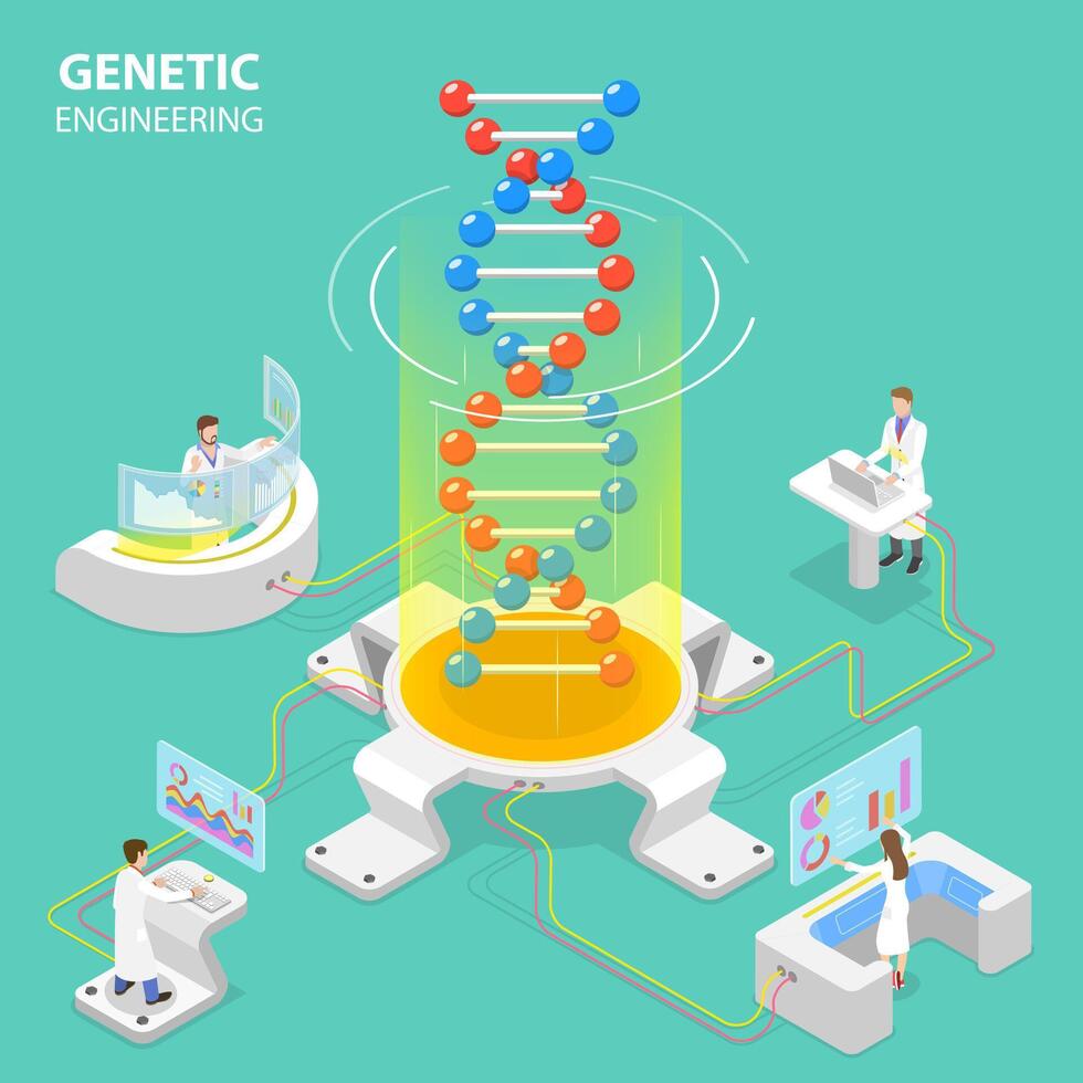 isométrique plat concept de génétique ingénierie. vecteur