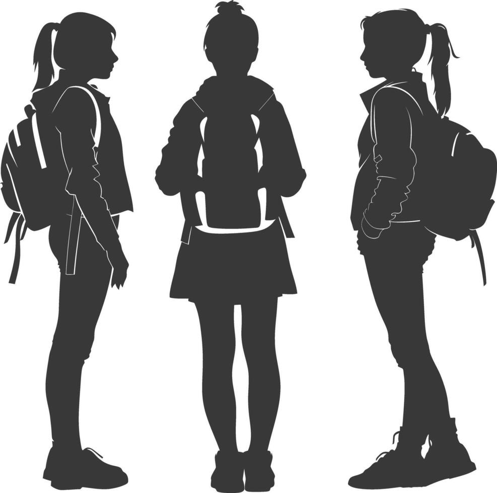silhouette retour à école fille étudiant collection ensemble noir Couleur seulement vecteur