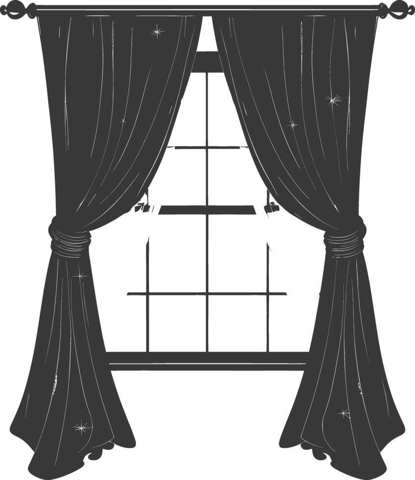 silhouette esthétique fenêtre avec rideau noir Couleur seulement vecteur