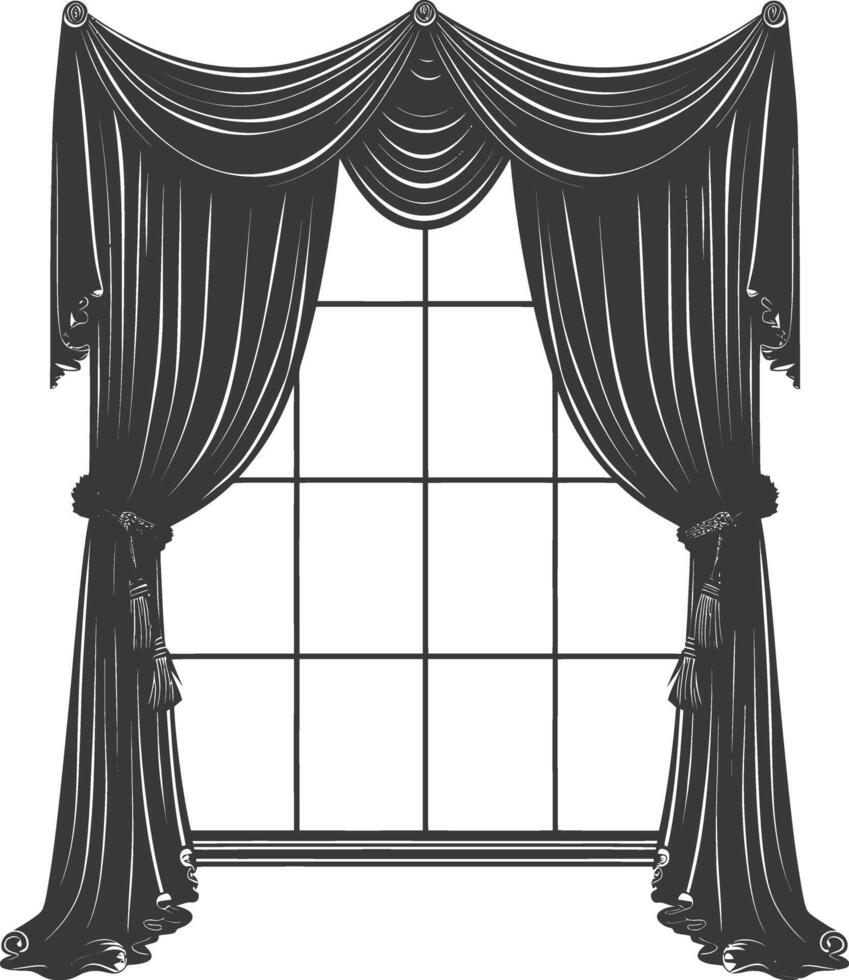 silhouette esthétique fenêtre avec rideau noir Couleur seulement vecteur