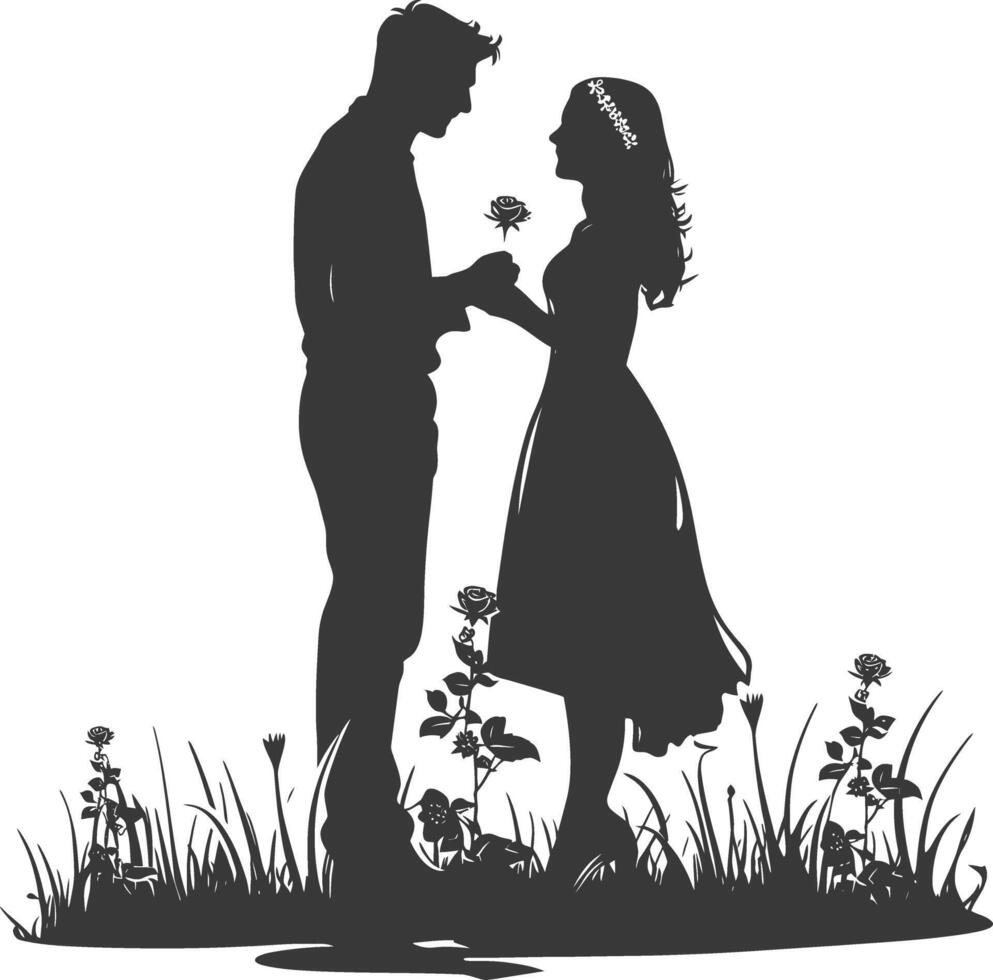 silhouette mariage proposition par couple noir Couleur seulement vecteur