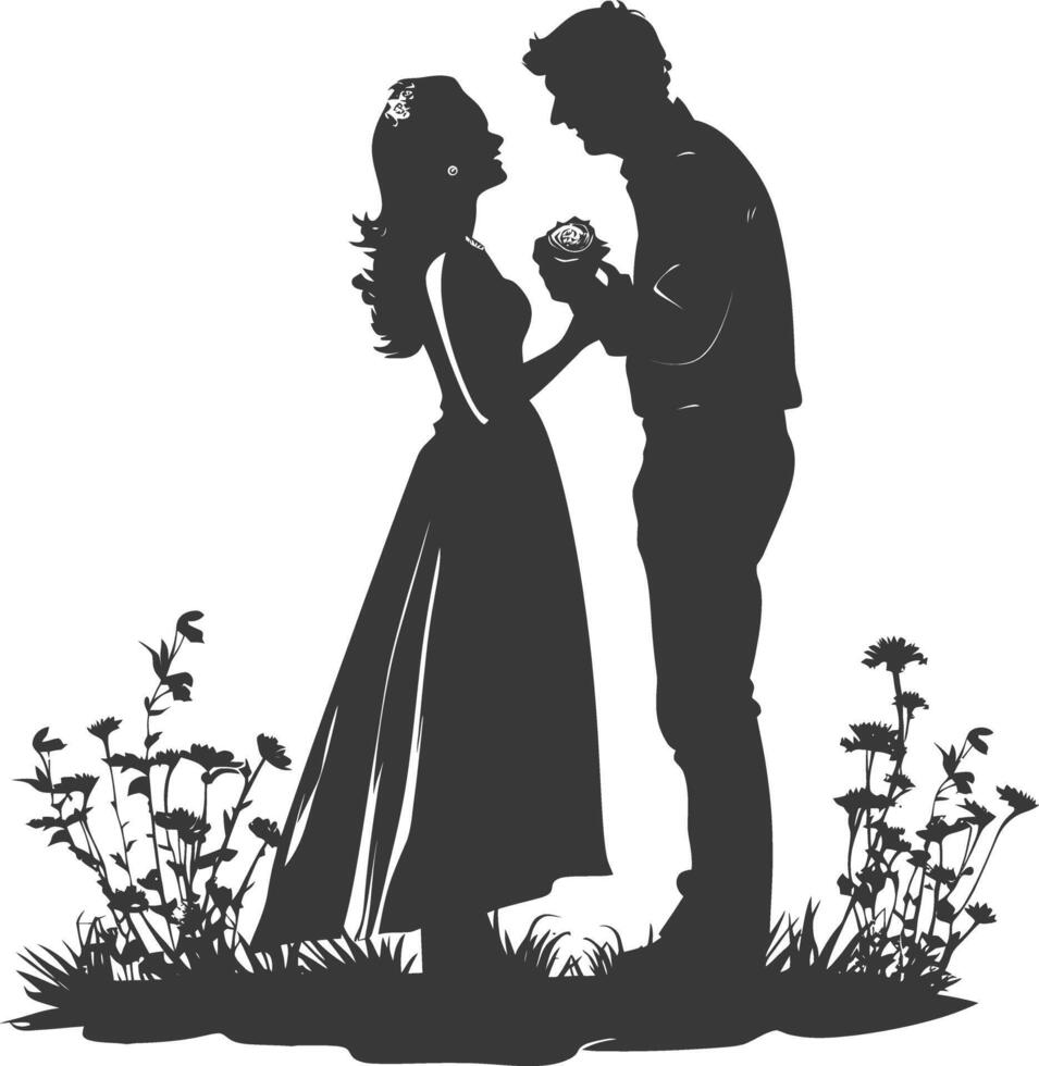 silhouette mariage proposition par couple noir Couleur seulement vecteur