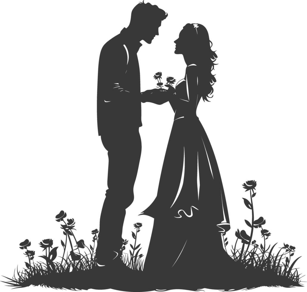 silhouette mariage proposition par couple noir Couleur seulement vecteur