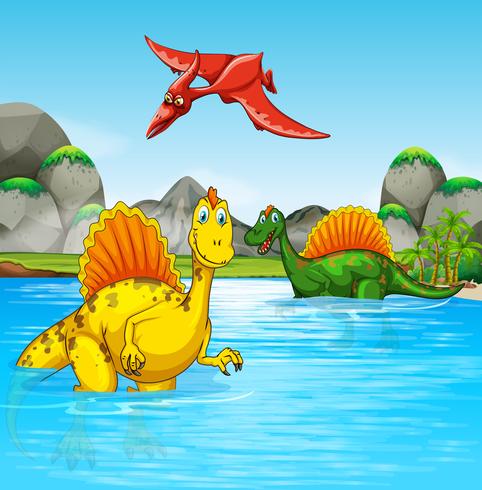 Dinosaures préhistoriques dans une scène de l&#39;eau vecteur