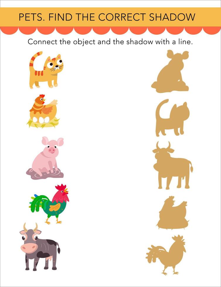 trouver le droite ombre. puzzle Jeu pour les enfants. mignonne dessin animé style personnages. animaux sur blanc Contexte. préscolaire activité. illustrations. vecteur