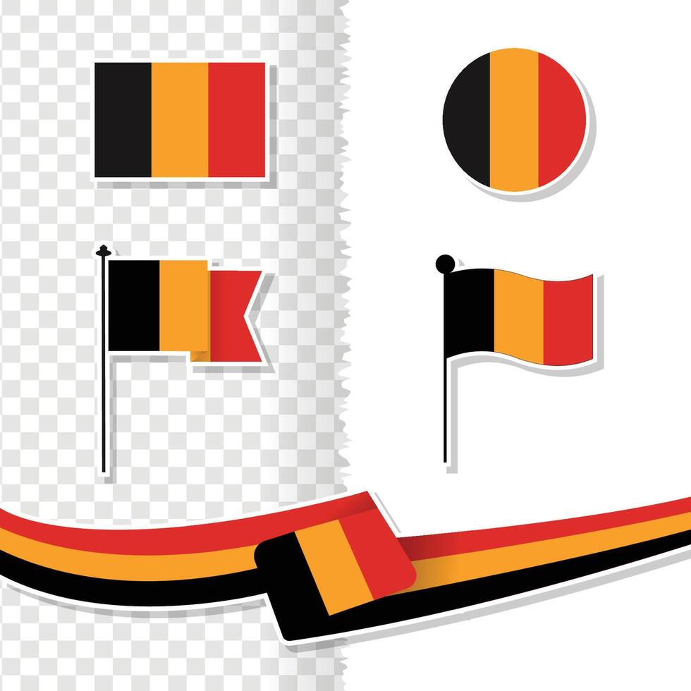 ensemble de Belgique nationale drapeau collection, bouton arrondi, plat arrondi, ondulé, ruban, Belgique nationale drapeaux isolé sur Contexte vecteur