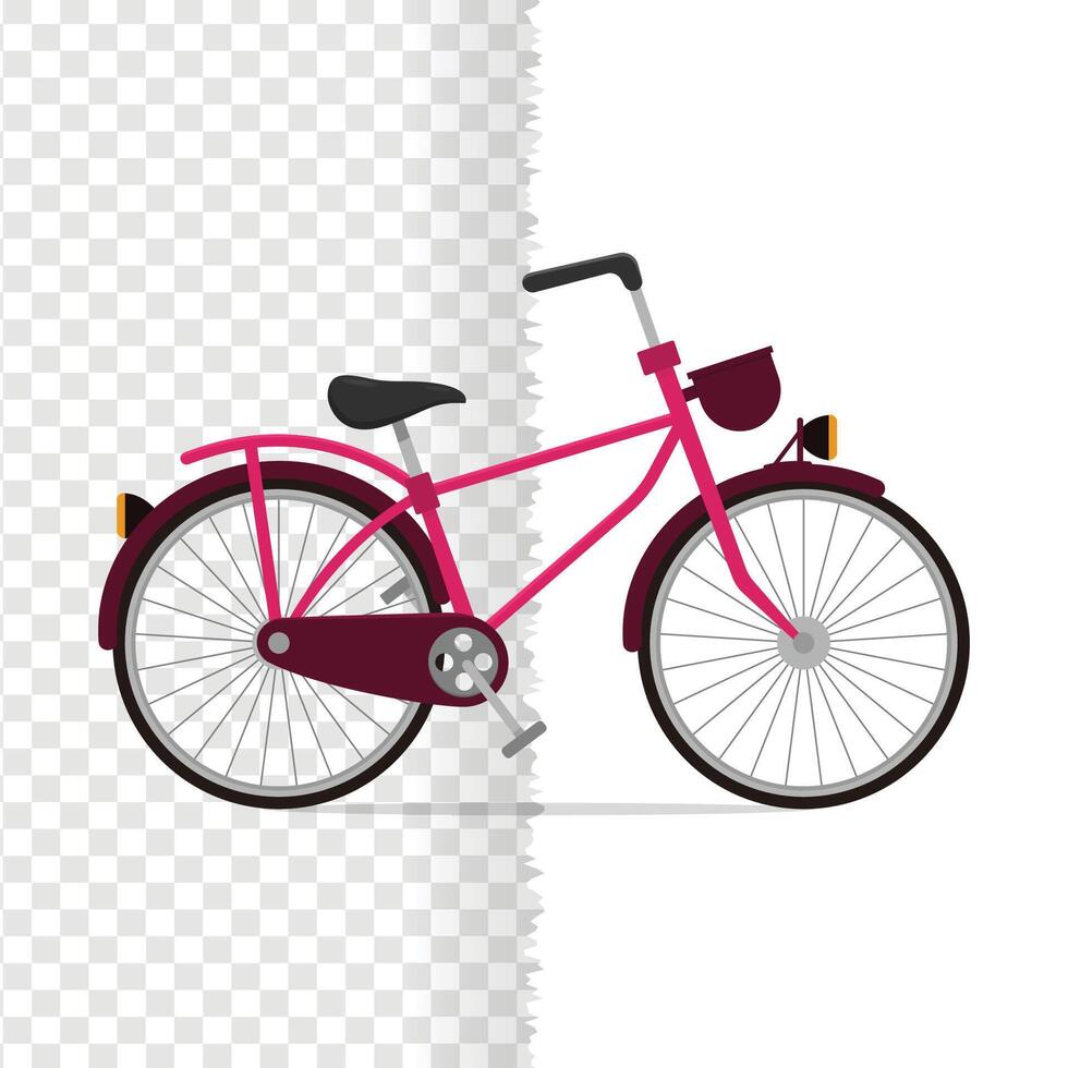 mignonne main tiré rose fille vélo ou bicyclette porter panier isolé sur Contexte vecteur