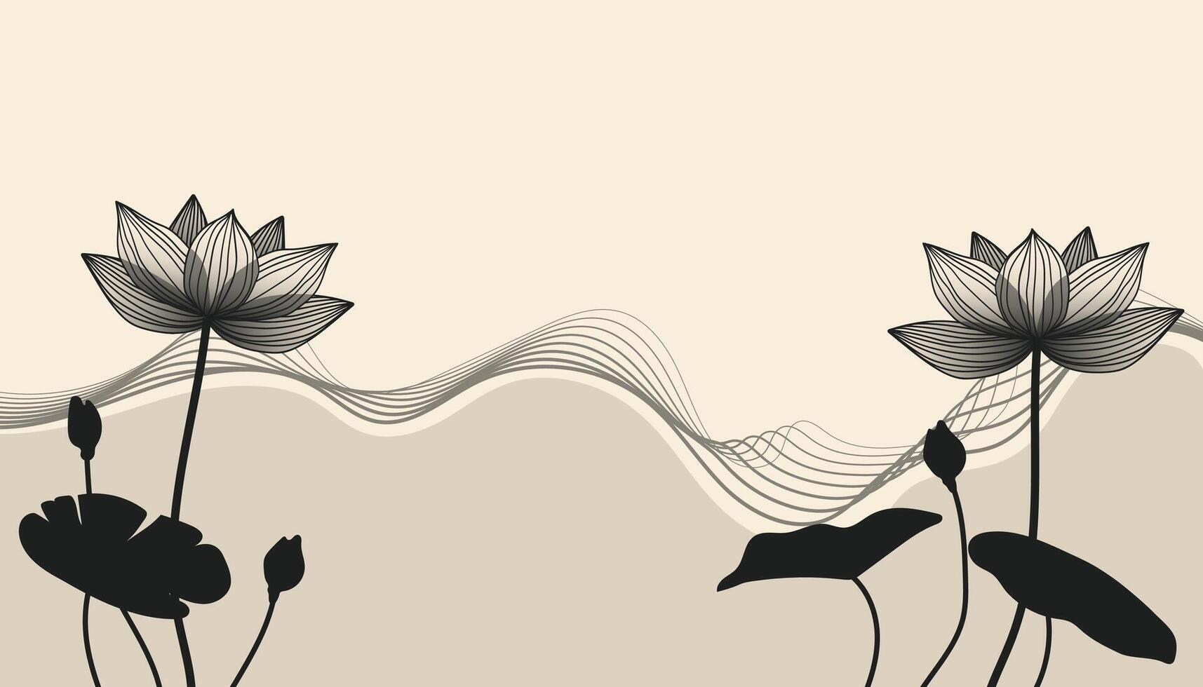 lotus fleurs et feuilles contre une beige toile de fond avec noir accents. élégant conception ajoute une toucher de luxe à tout projet, adapté pour divers applications comme invitations ou textiles. vecteur