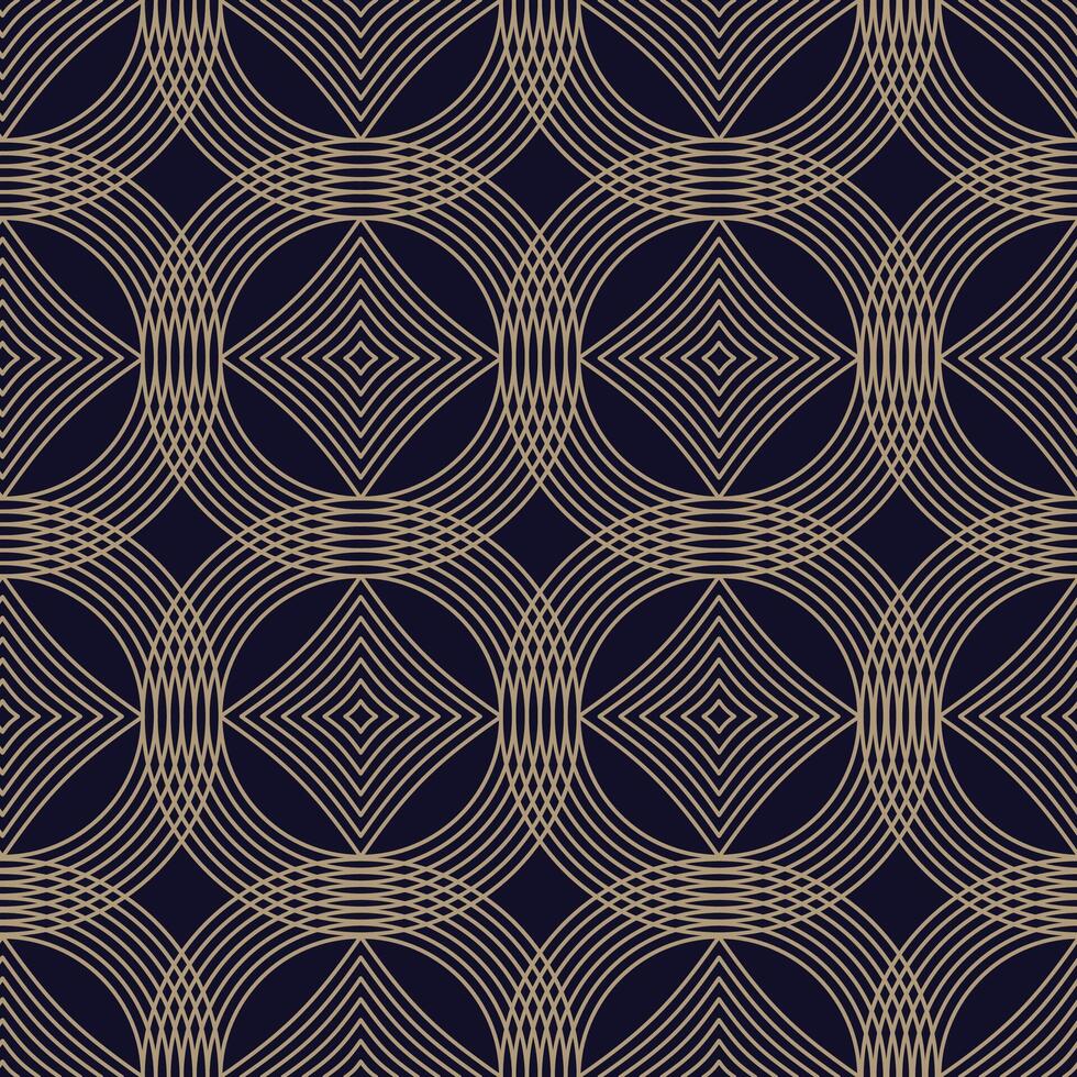 une luxueux sans couture modèle dans bleu et or, avec cercles fleuri géométrique formes et élégant lignes. parfait pour textile, emballage papier, ou Contexte dessins vecteur