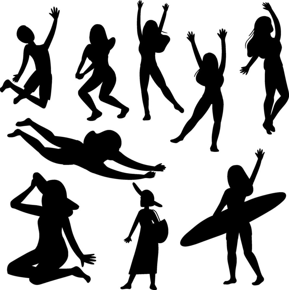 silhouettes de aux femmes plage volley-ball vecteur