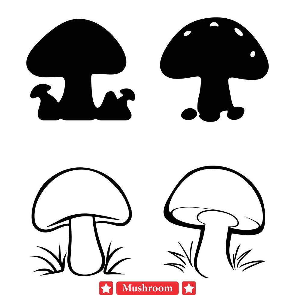 enchanté forêt champignons délicat silhouettes à améliorer votre dessins vecteur