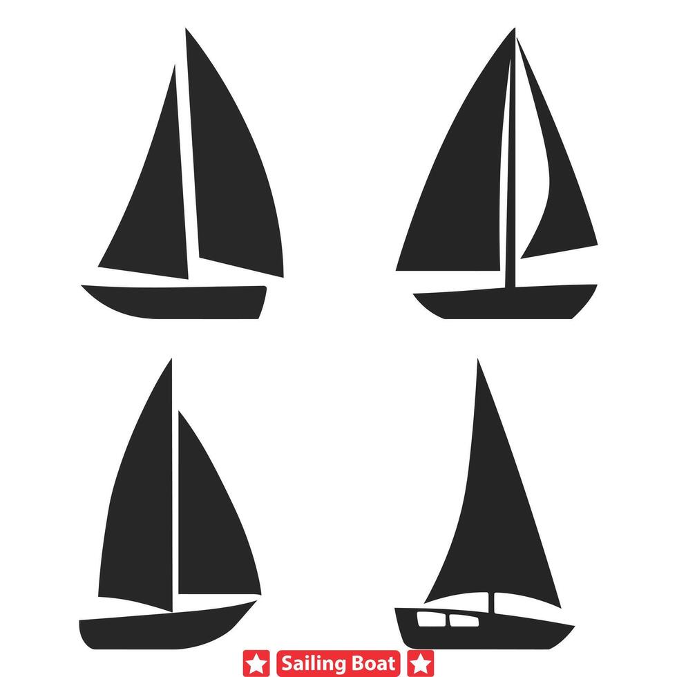 océanique élégance des illustrations de voile navires capturé dans silhouette vecteur