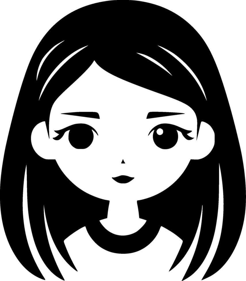 fille - noir et blanc isolé icône - illustration vecteur