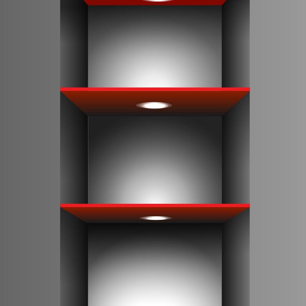 étagère vide rouge avec éclairage vecteur