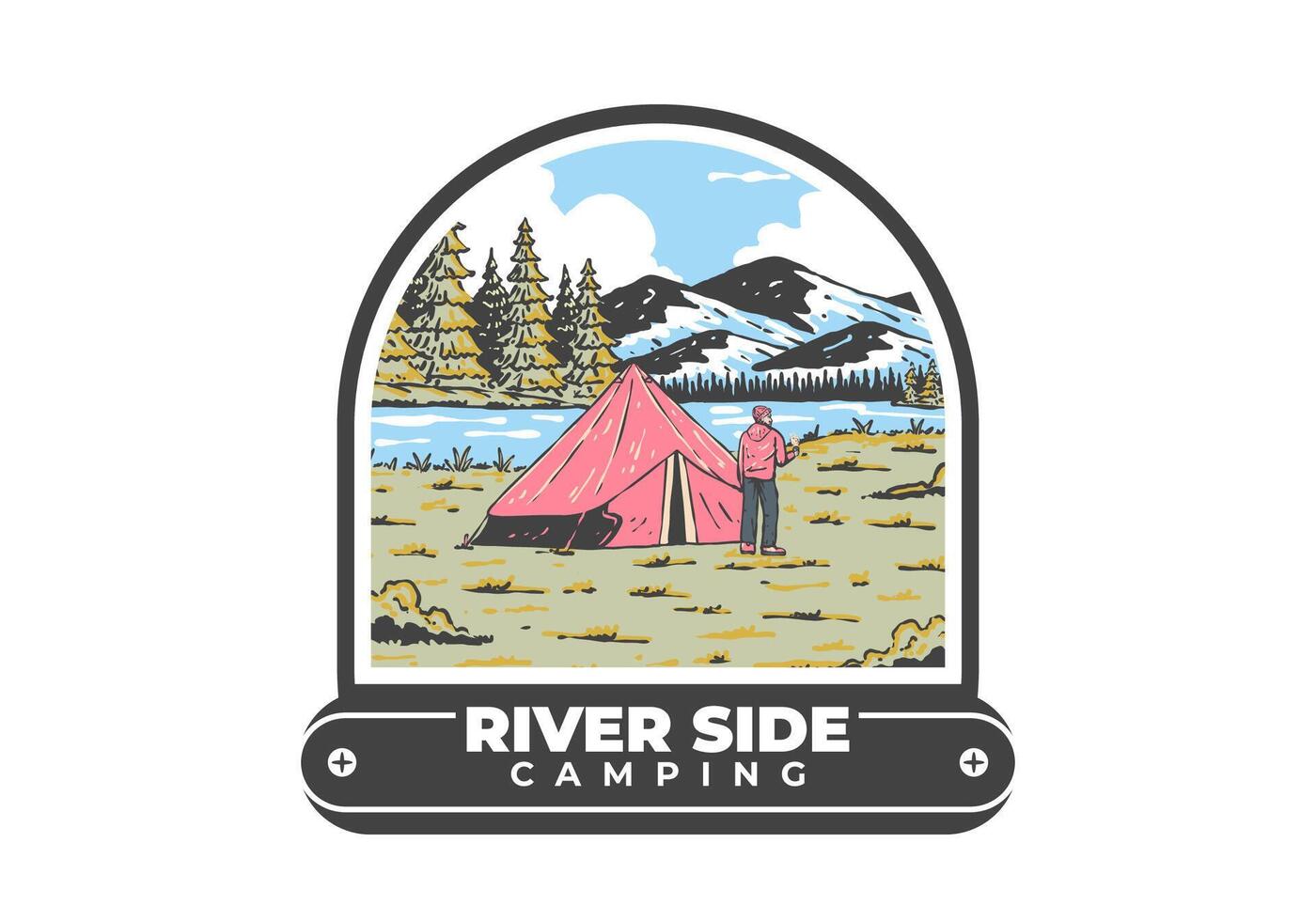 rivière côté camping. ancien Extérieur illustration badge vecteur