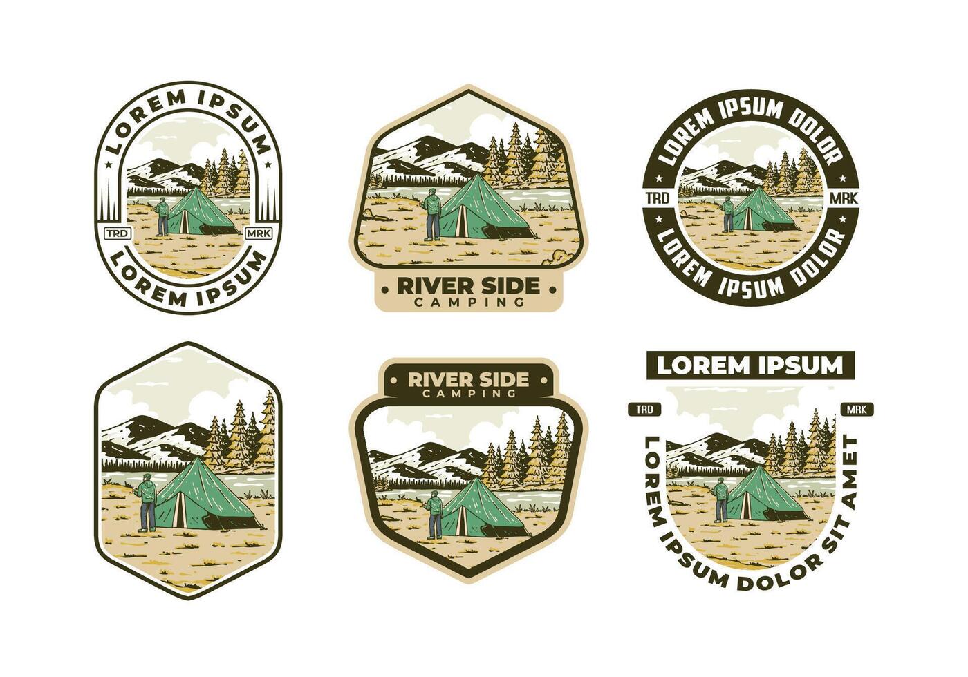 rivière côté camping. ancien Extérieur illustration badge vecteur