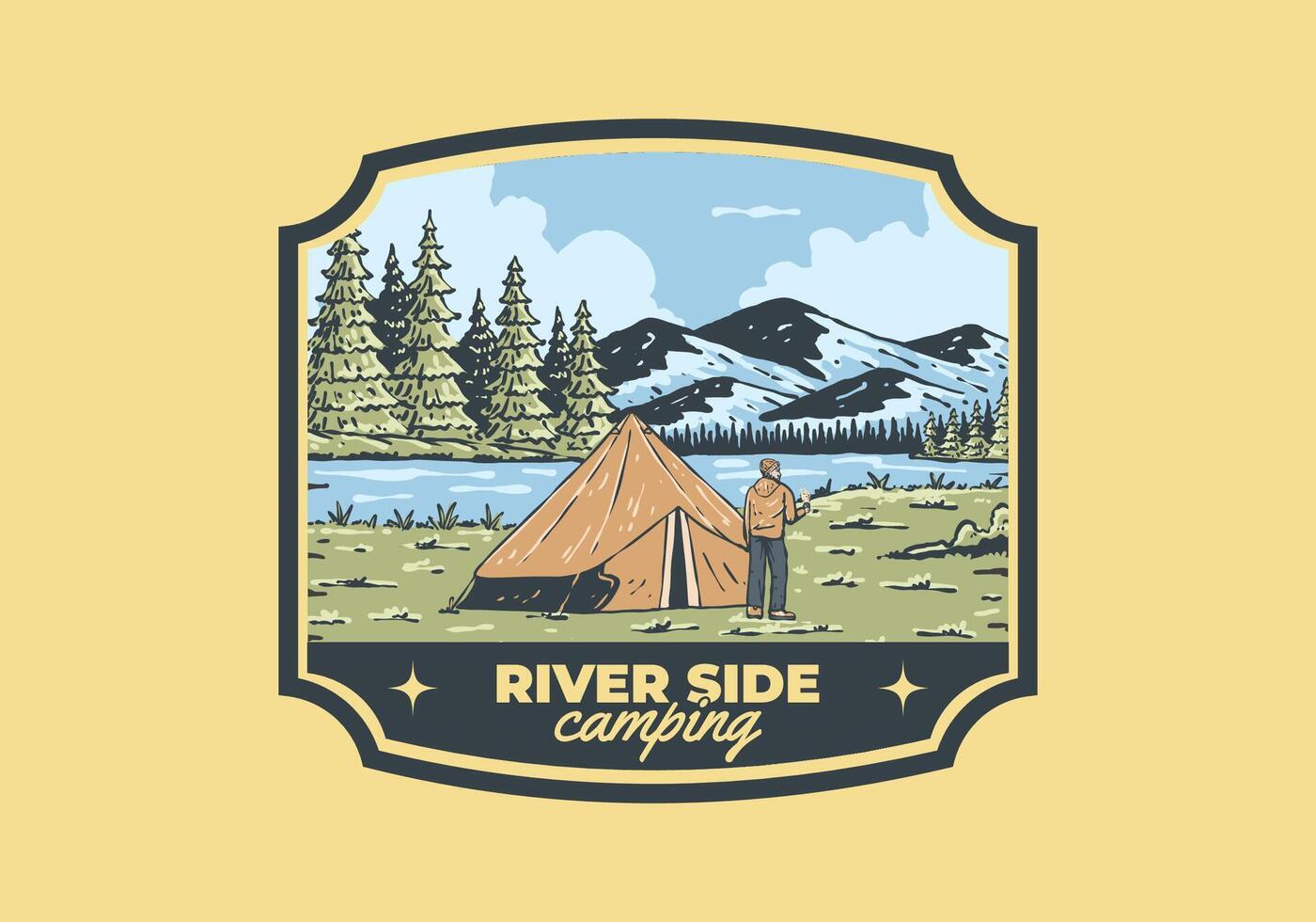 rivière côté camping. ancien Extérieur illustration badge vecteur