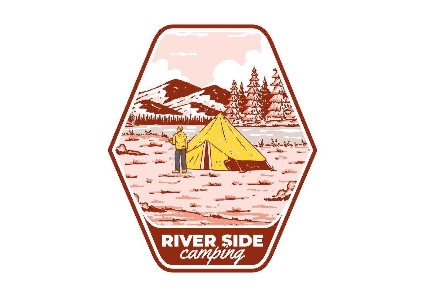 rivière côté camping. ancien Extérieur illustration badge vecteur