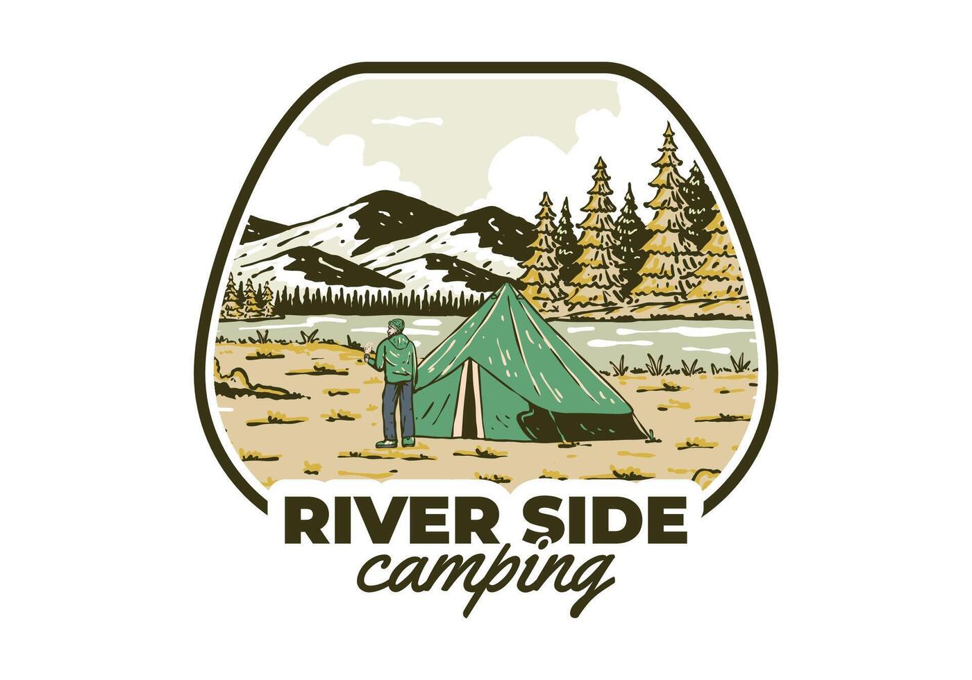 rivière côté camping. ancien Extérieur illustration badge vecteur