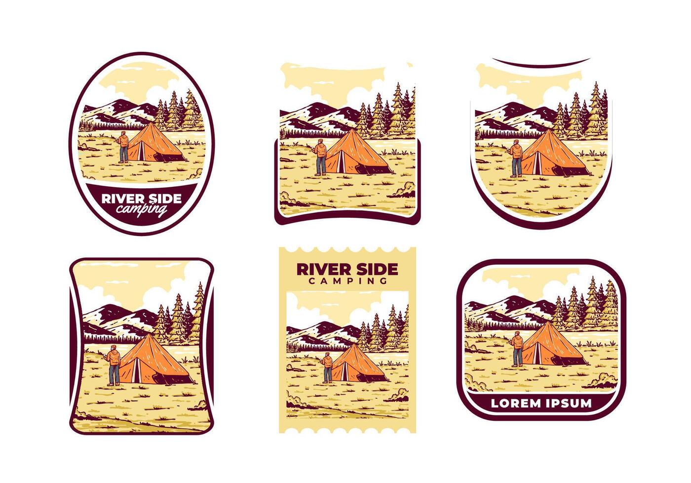 rivière côté camping. ancien Extérieur illustration badge vecteur