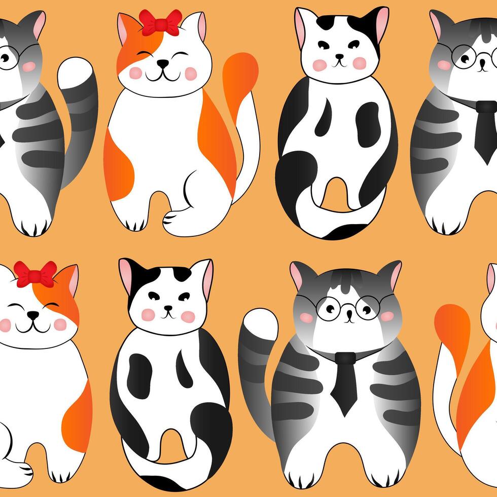 sans couture modèle avec mignonne rouge et gris chats sur Orange Contexte. illustration pour les enfants. vecteur