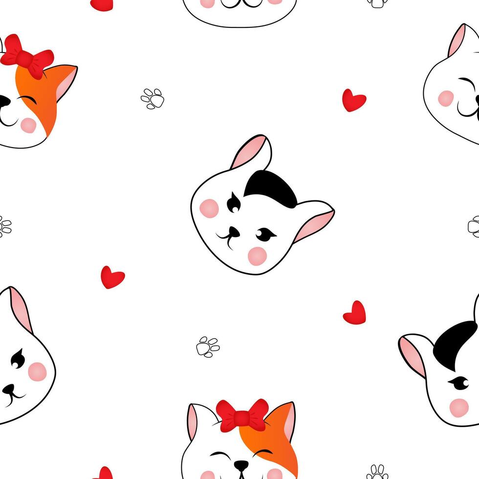 sans couture modèle avec beaucoup différent rouge et noir et blanc têtes de chats sur blanc Contexte. illustration pour les enfants. vecteur