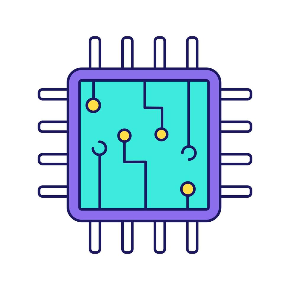 icône de couleur de puce informatique. processeur. carte mémoire. unité centrale de traitement. intelligence artificielle. illustration vectorielle isolée vecteur