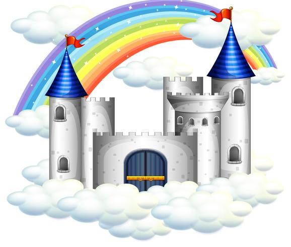 Un arc-en-ciel sur un magnifique château vecteur