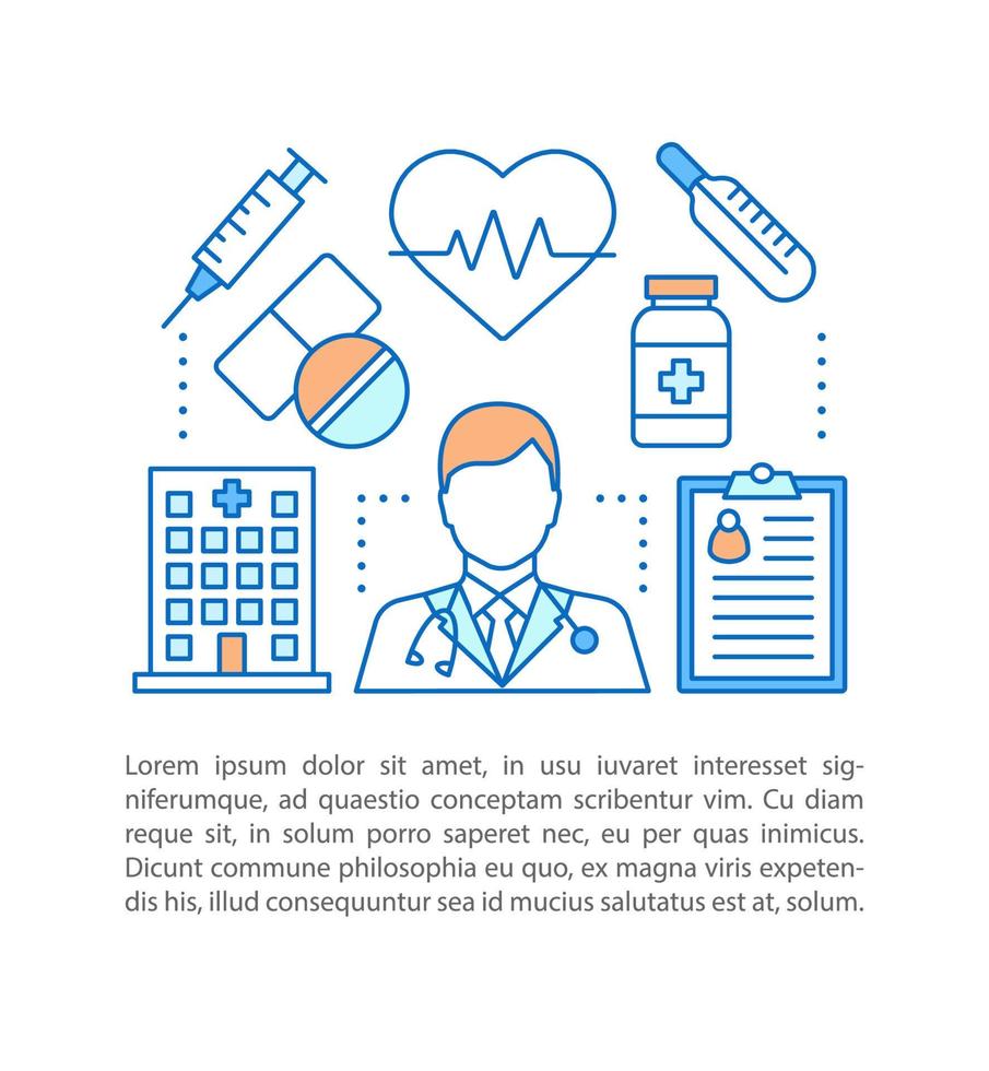 illustration linéaire de concept de médecine. services médicaux. soins de santé. traitement des maladies. rendez-vous chez le médecin. article, brochure, mise en page de magazine. zone de texte. design d'impression. dessin isolé de vecteur