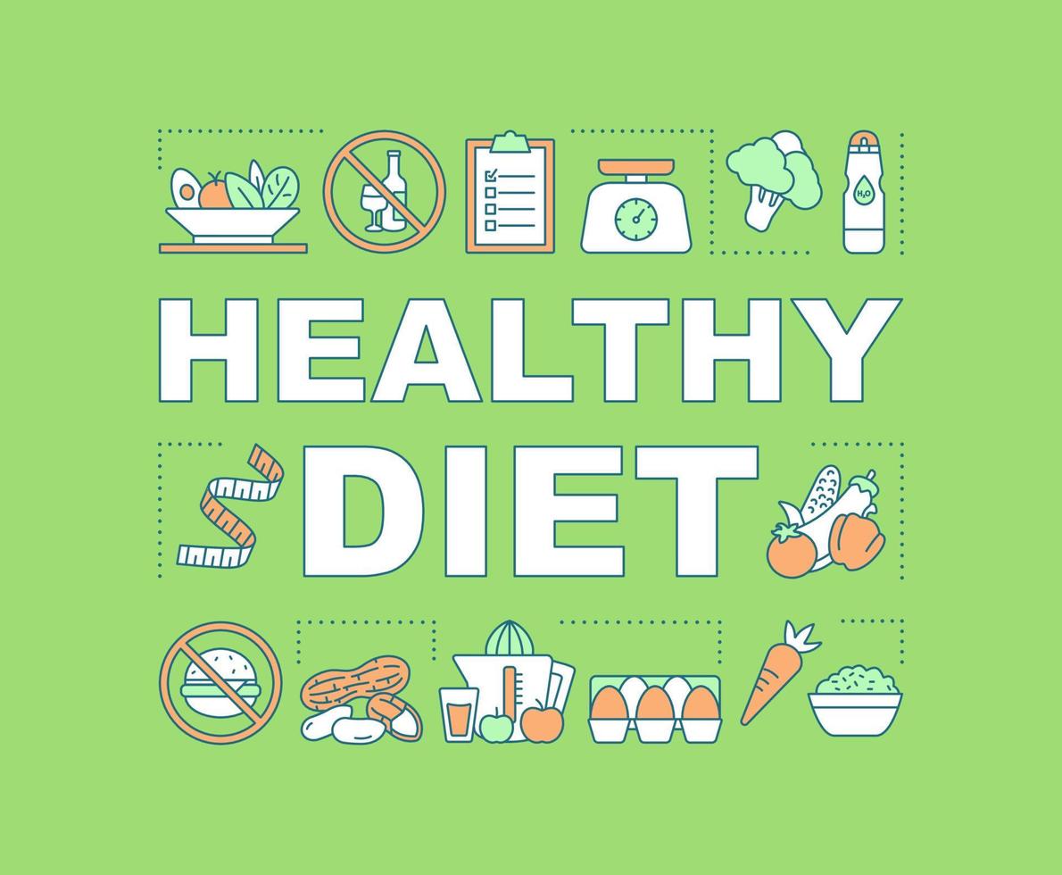 bannière de concepts de mot nutrition saine. diète. présentation, site web. idée de typographie de lettrage isolé avec des icônes linéaires. illustration de contour de vecteur