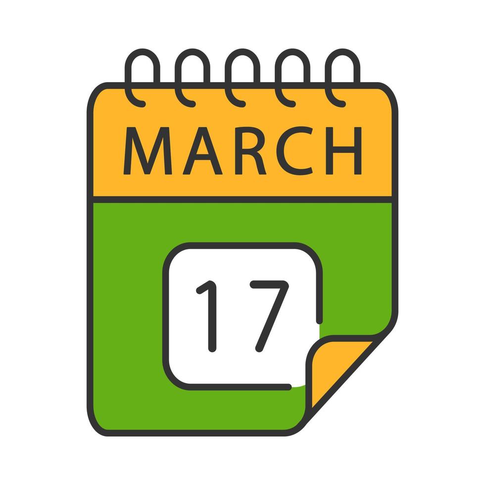 icône de couleur du 17 mars. le jour de la Saint-Patrick. date du calendrier. illustration vectorielle isolée vecteur