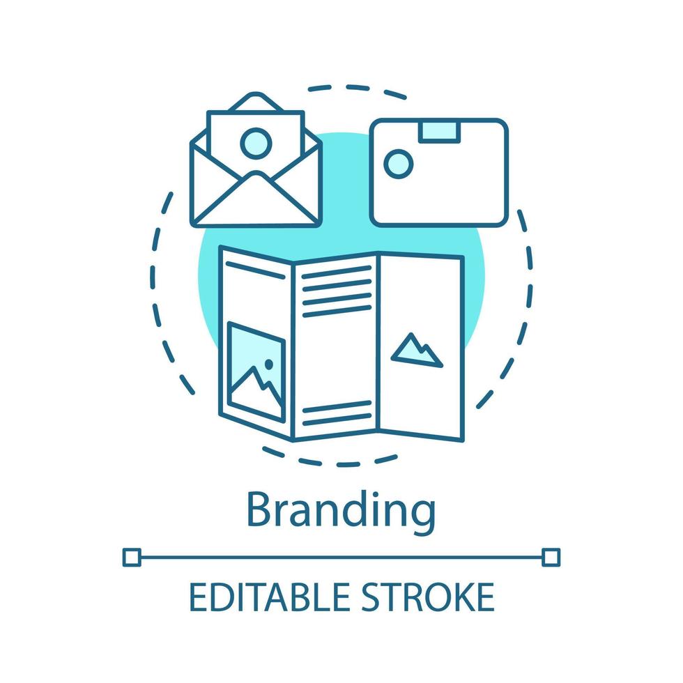 icône de concept de marque. illustration de ligne mince d'idée de gestion de marque. capital de marque, normes de commercialisation. analyse de stratégie, planification. image d'entreprise. dessin de contour isolé de vecteur. trait modifiable vecteur