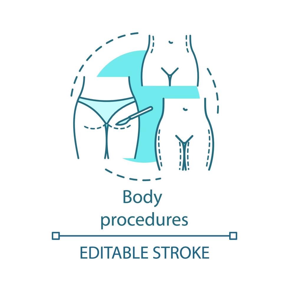 icône de concept de procédures corporelles. illustration de fine ligne idée chirurgie plastique. levage. Contour du corps. traitement chirurgical esthétique. dessin de contour isolé de vecteur. trait modifiable vecteur