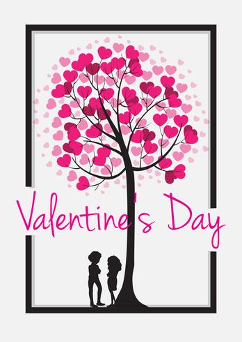Modèle de carte Valentine avec arbre de coeur vecteur