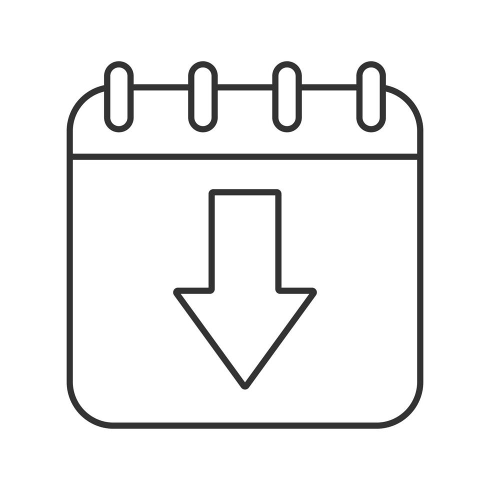 télécharger l'icône linéaire de calendrier. illustration de la ligne mince. page de calendrier avec flèche vers le bas. symbole de contour. dessin de contour isolé de vecteur